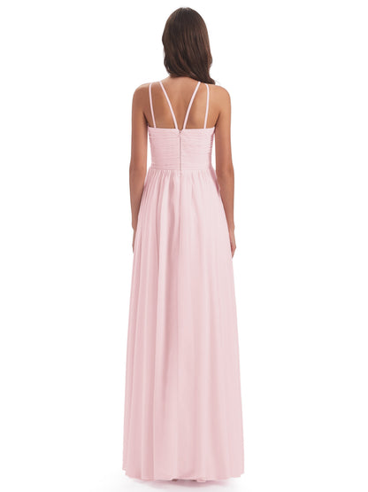 Ellianna Halter Open Back Chiffon Long Bridesmaid Dresses