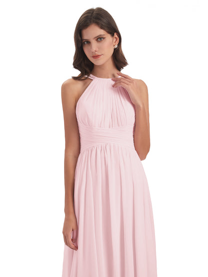 Ellianna Halter Open Back Chiffon Long Bridesmaid Dresses