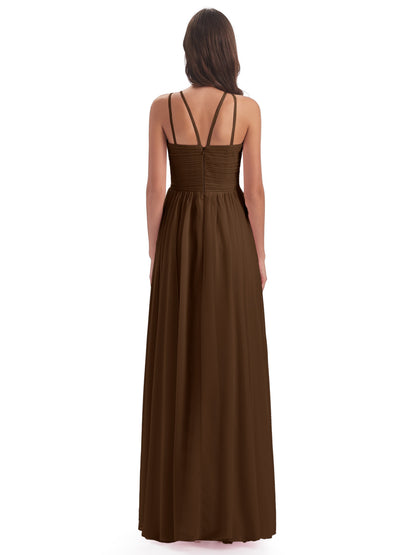 Ellianna Halter Open Back Chiffon Long Bridesmaid Dresses