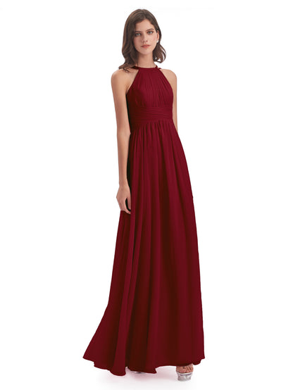 Ellianna Halter Open Back Chiffon Long Bridesmaid Dresses
