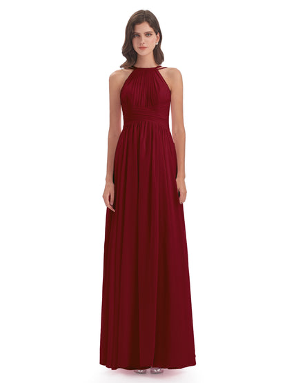 Ellianna Halter Open Back Chiffon Long Bridesmaid Dresses