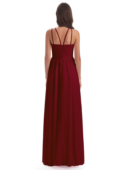 Ellianna Halter Open Back Chiffon Long Bridesmaid Dresses