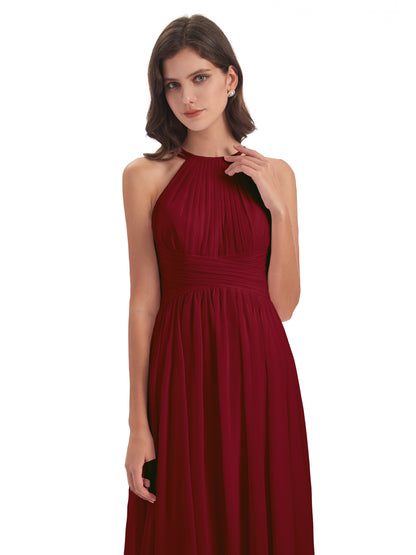 Ellianna Halter Open Back Chiffon Long Bridesmaid Dresses