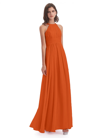 Ellianna Halter Open Back Chiffon Long Bridesmaid Dresses
