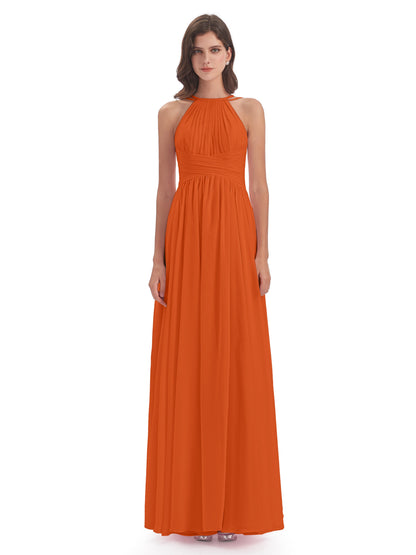 Ellianna Halter Open Back Chiffon Long Bridesmaid Dresses