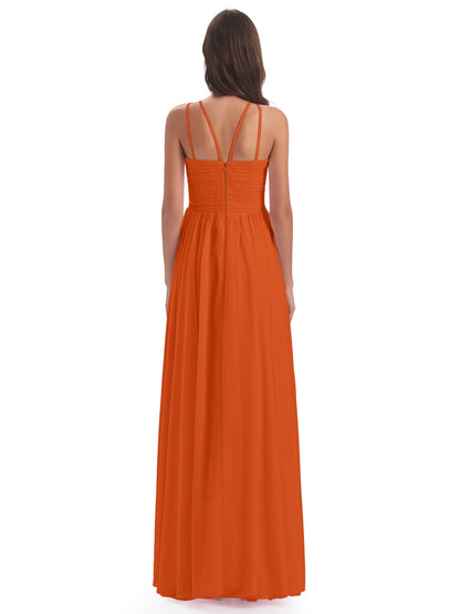 Ellianna Halter Open Back Chiffon Long Bridesmaid Dresses