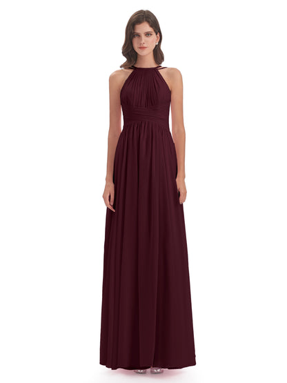 Ellianna Halter Open Back Chiffon Long Bridesmaid Dresses