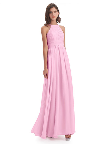 Ellianna Halter Open Back Chiffon Long Bridesmaid Dresses