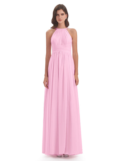 Ellianna Halter Open Back Chiffon Long Bridesmaid Dresses