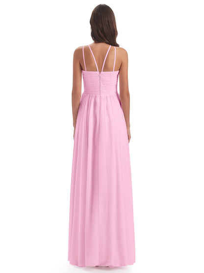Ellianna Halter Open Back Chiffon Long Bridesmaid Dresses