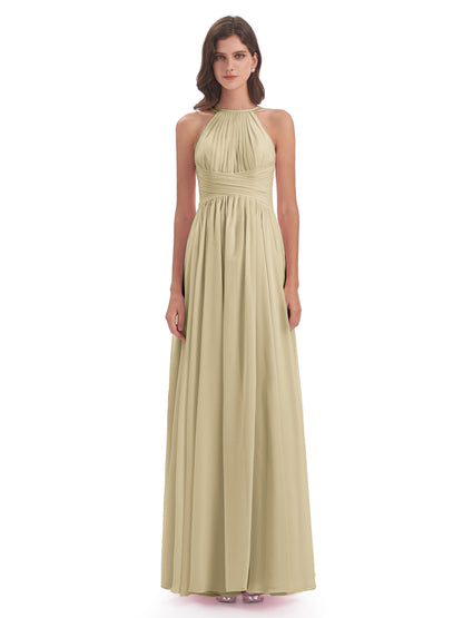 Ellianna Halter Open Back Chiffon Long Bridesmaid Dresses