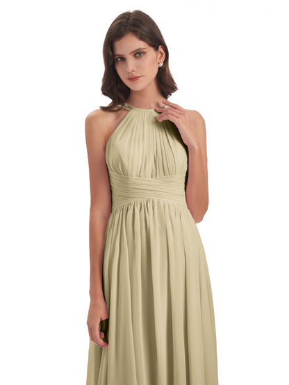 Ellianna Halter Open Back Chiffon Long Bridesmaid Dresses