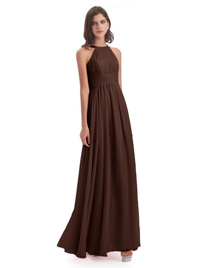 Ellianna Halter Open Back Chiffon Long Bridesmaid Dresses