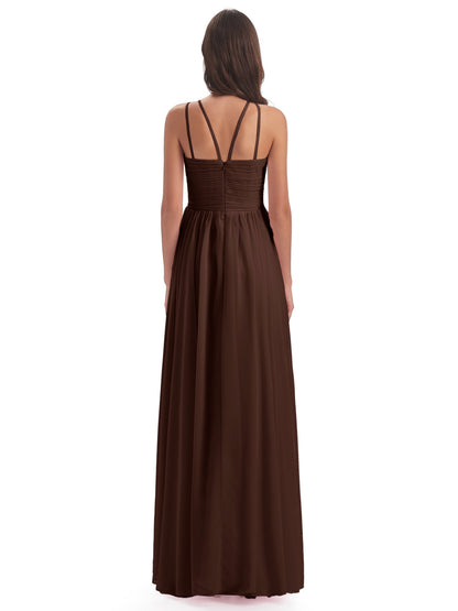 Ellianna Halter Open Back Chiffon Long Bridesmaid Dresses