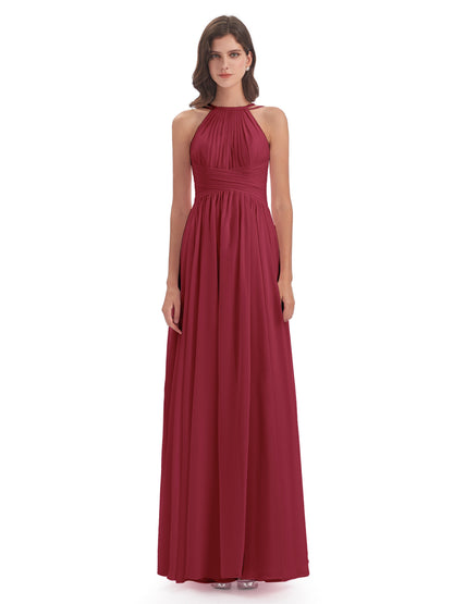 Ellianna Halter Open Back Chiffon Long Bridesmaid Dresses