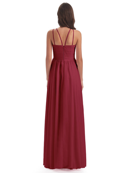 Ellianna Halter Open Back Chiffon Long Bridesmaid Dresses