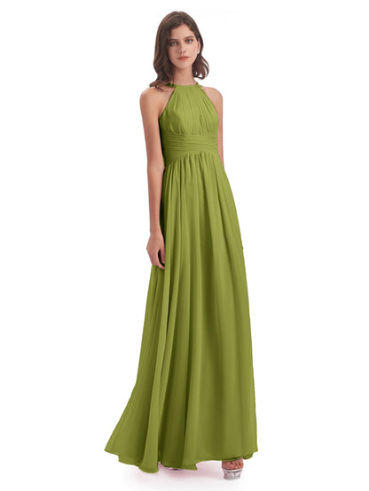 Ellianna Halter Open Back Chiffon Long Bridesmaid Dresses