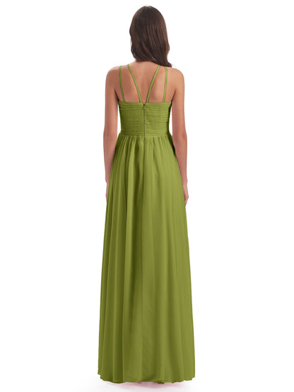 Ellianna Halter Open Back Chiffon Long Bridesmaid Dresses