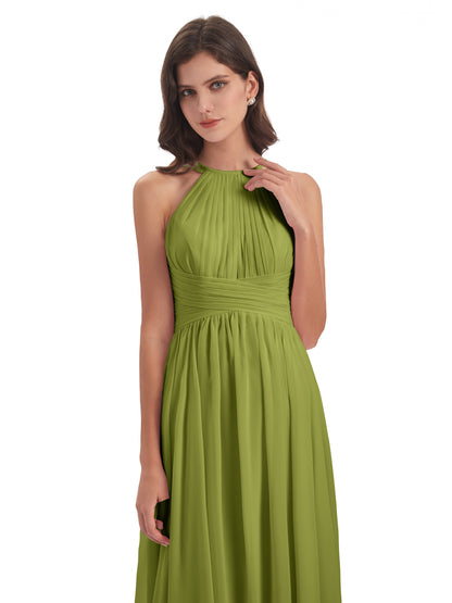 Ellianna Halter Open Back Chiffon Long Bridesmaid Dresses