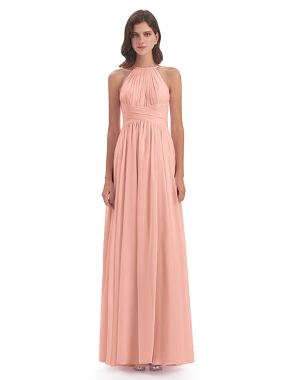 Ellianna Halter Open Back Chiffon Long Bridesmaid Dresses