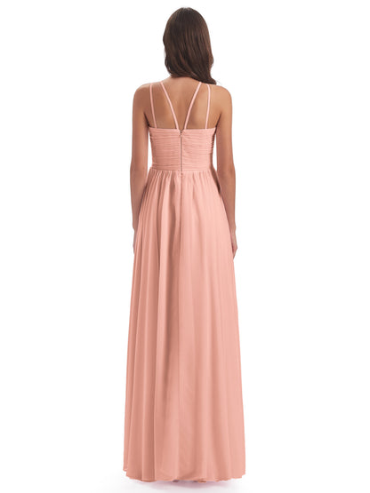 Ellianna Halter Open Back Chiffon Long Bridesmaid Dresses