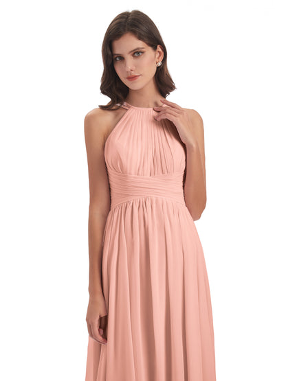 Ellianna Halter Open Back Chiffon Long Bridesmaid Dresses