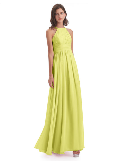 Ellianna Halter Open Back Chiffon Long Bridesmaid Dresses