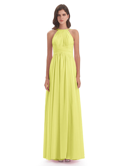 Ellianna Halter Open Back Chiffon Long Bridesmaid Dresses