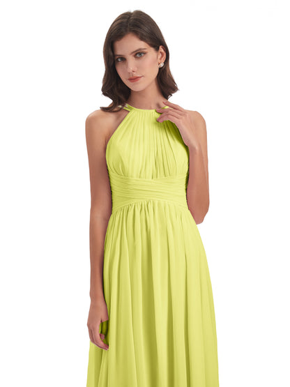 Ellianna Halter Open Back Chiffon Long Bridesmaid Dresses