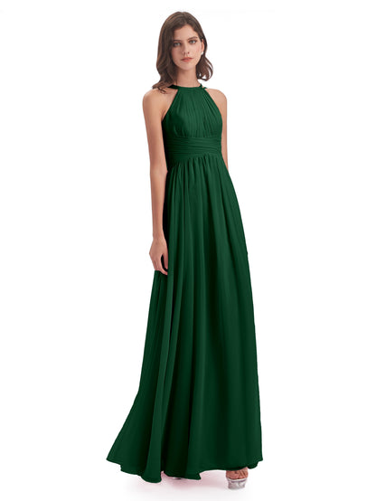 Ellianna Halter Open Back Chiffon Long Bridesmaid Dresses