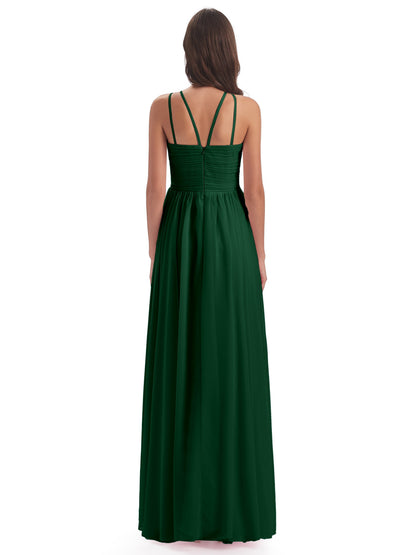 Ellianna Halter Open Back Chiffon Long Bridesmaid Dresses