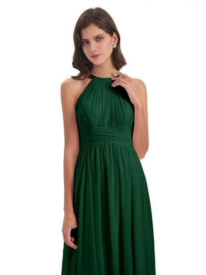 Ellianna Halter Open Back Chiffon Long Bridesmaid Dresses