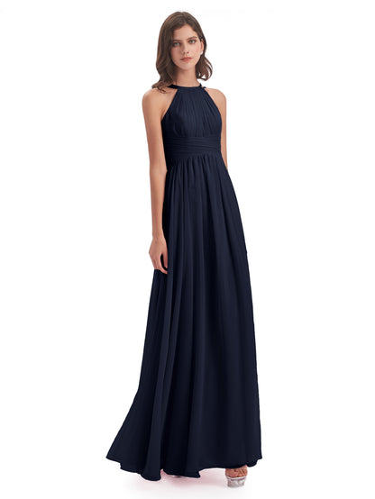 Ellianna Halter Open Back Chiffon Long Bridesmaid Dresses