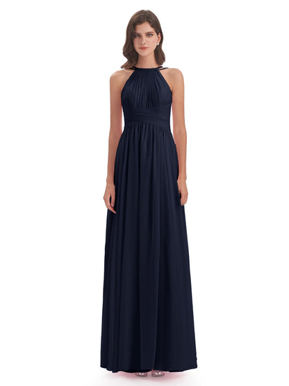 Ellianna Halter Open Back Chiffon Long Bridesmaid Dresses
