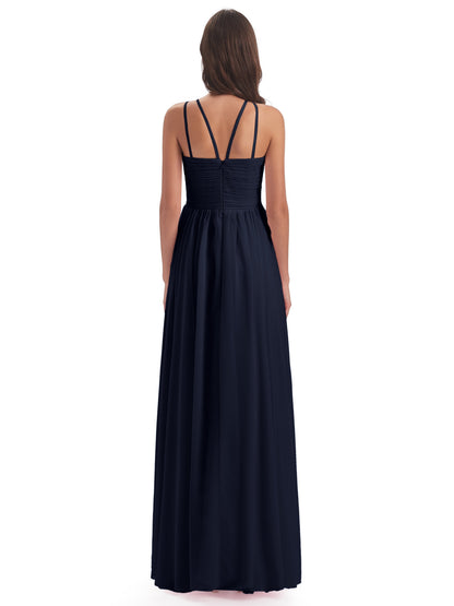 Ellianna Halter Open Back Chiffon Long Bridesmaid Dresses