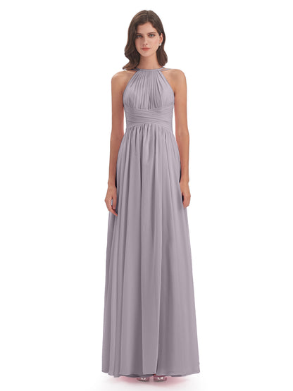 Ellianna Halter Open Back Chiffon Long Bridesmaid Dresses
