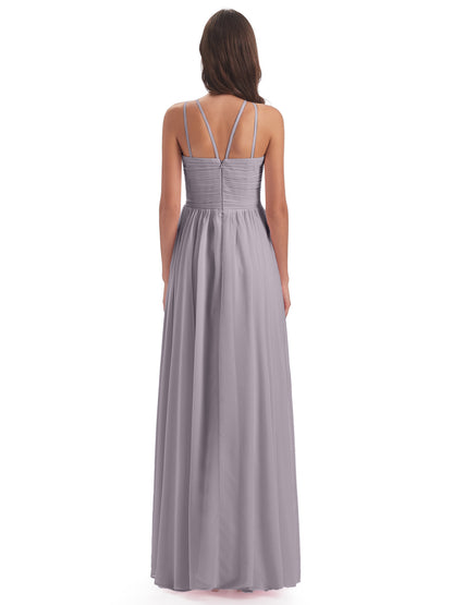 Ellianna Halter Open Back Chiffon Long Bridesmaid Dresses