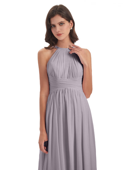 Ellianna Halter Open Back Chiffon Long Bridesmaid Dresses