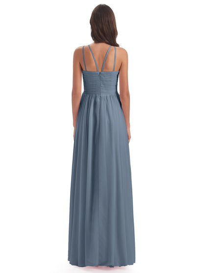 Ellianna Halter Open Back Chiffon Long Bridesmaid Dresses