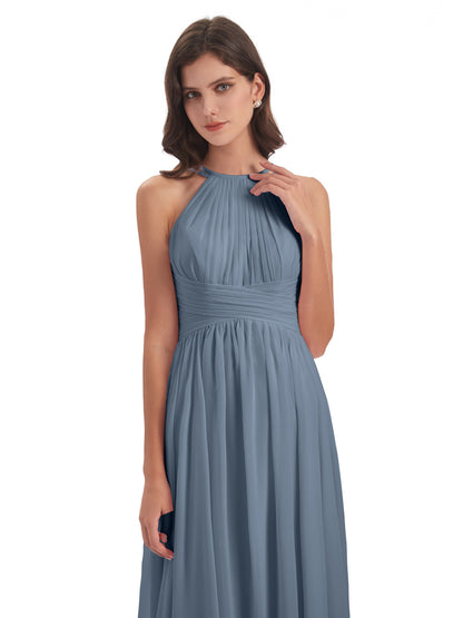 Ellianna Halter Open Back Chiffon Long Bridesmaid Dresses