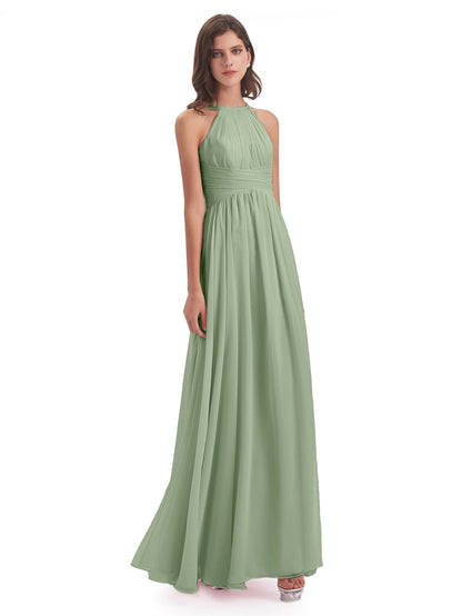 Ellianna Halter Open Back Chiffon Long Bridesmaid Dresses