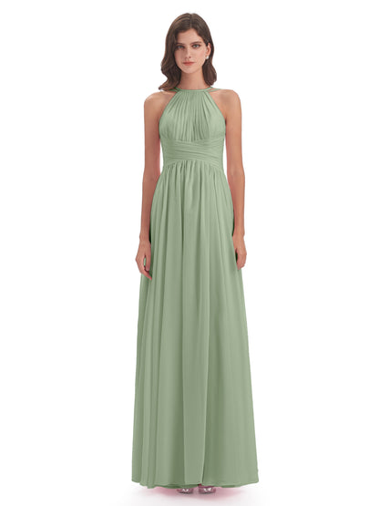 Ellianna Halter Open Back Chiffon Long Bridesmaid Dresses
