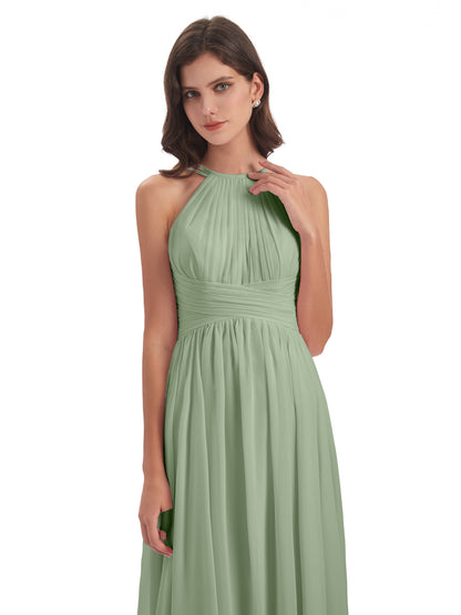 Ellianna Halter Open Back Chiffon Long Bridesmaid Dresses