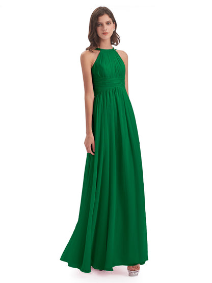 Ellianna Halter Open Back Chiffon Long Bridesmaid Dresses