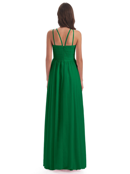 Ellianna Halter Open Back Chiffon Long Bridesmaid Dresses