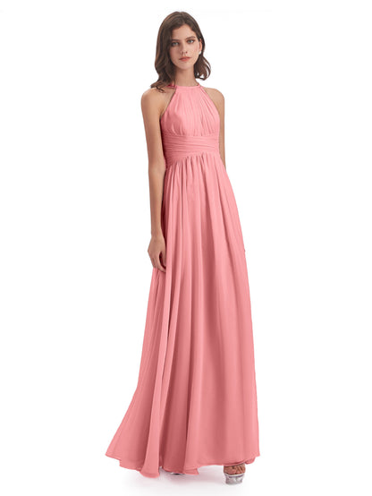 Ellianna Halter Open Back Chiffon Long Bridesmaid Dresses