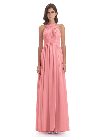 Ellianna Halter Open Back Chiffon Long Bridesmaid Dresses