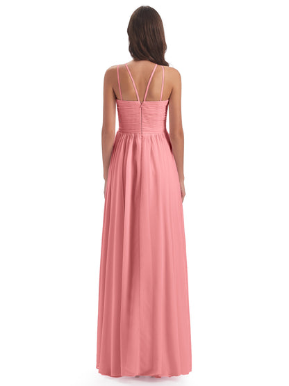 Ellianna Halter Open Back Chiffon Long Bridesmaid Dresses