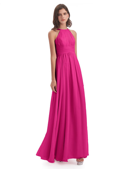 Ellianna Halter Open Back Chiffon Long Bridesmaid Dresses