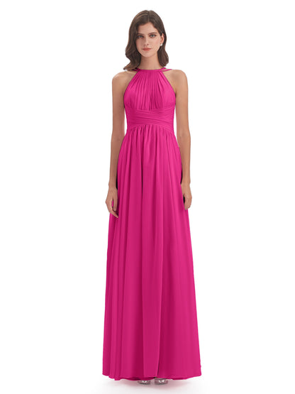 Ellianna Halter Open Back Chiffon Long Bridesmaid Dresses